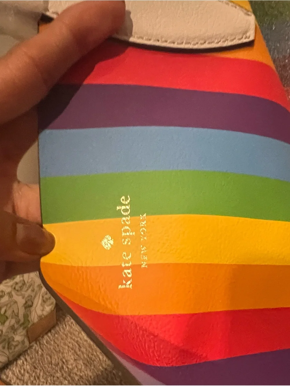 kate spade White Leather Tote with Rainbow Logo